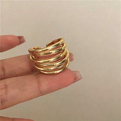 【グッズ】リング レディース マルチレイヤー メタル ワイドデザイン モード シンプル アクセサリー