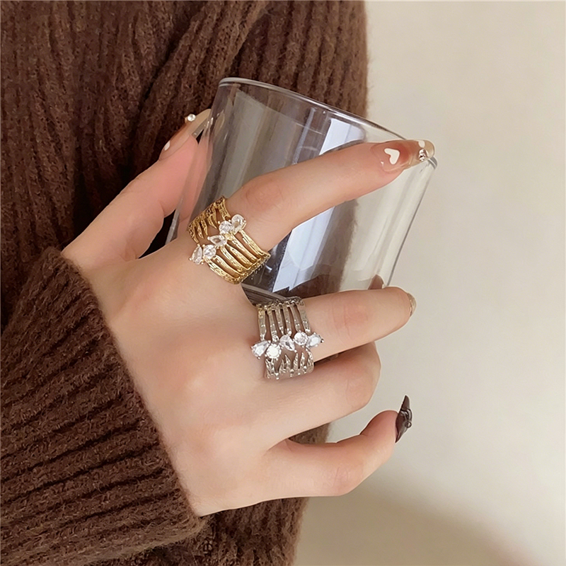 【グッズ】リング レディース キュービックジルコニア オープンリング フレンチ風 上品 モード アクセサリー