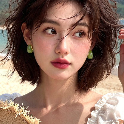 【グッズ】ピアス レディース ドロップデザイン グリーン フレンチ風 レトロ 上品 シンプル アクセサリー