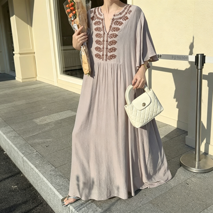 【ワンピース】リゾート風 刺繍ロングワンピース レディース マキシ丈 体型カバー ゆったり 美シルエット【JZシリーズ】