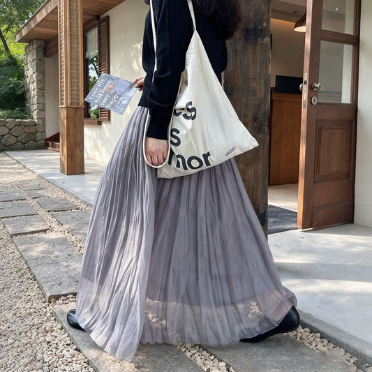 【ボトムス】ヴィンテージ風プリーツロングスカート レディース 秋新作 ウエストゴム 軽やか やわらか フェミニン【SHシリーズ】