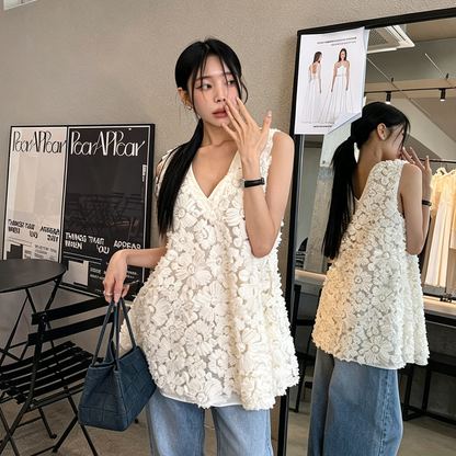 【トップス】大人可愛い かぎ針編みニットベスト レディース 韓国風 ノースリーブ デザイントップス 夏コーデ タンクトップ【JZシリーズ】