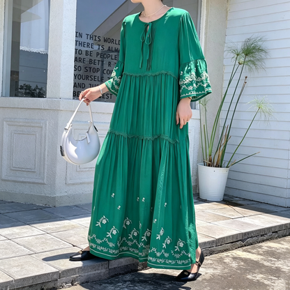 【ワンピース】エスニック風 刺繍ロングワンピース レディース 大きいサイズ ゆったり 体型カバー【JZシリーズ】