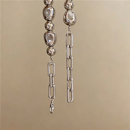 【グッズ】ネックレス レディース シルバービーズ風 不規則デザイン 上品 シンプル アクセサリー