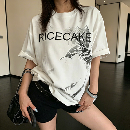 【トップス】Tシャツ レディース コットン100% プリントデザイン オーバーサイズ クルーネック 半袖 カジュアル【FCシリーズ】
