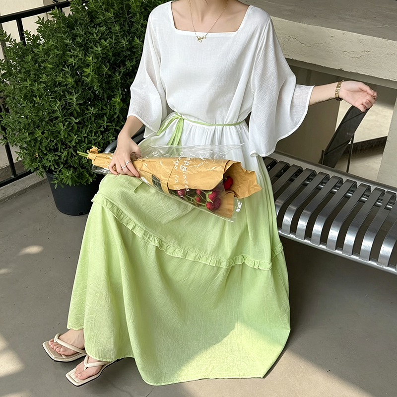 【ワンピース】グラデーションロング 半袖ワンピース レディース 着痩せ 美シルエット リゾート風 夏ワンピース【SHシリーズ】