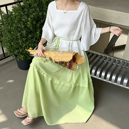 【ワンピース】グラデーションロング 半袖ワンピース レディース 着痩せ 美シルエット リゾート風 夏ワンピース【SHシリーズ】