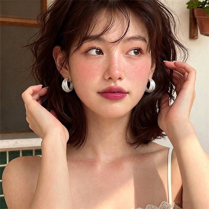 【グッズ】ピアス レディース シルバー マルチレイヤー Cフープ モード シンプル 上品 アクセサリー