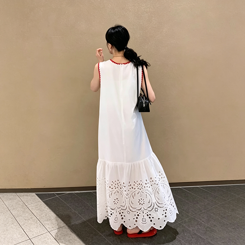 【ワンピース】韓国風 配色レース切替ワンピース レディース 透かしデザイン パイピング 大人可愛い 夏ワンピース【JZシリーズ】