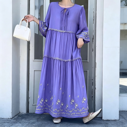 【ワンピース】エスニック風 刺繍ロングワンピース レディース 大きいサイズ ゆったり 体型カバー【JZシリーズ】