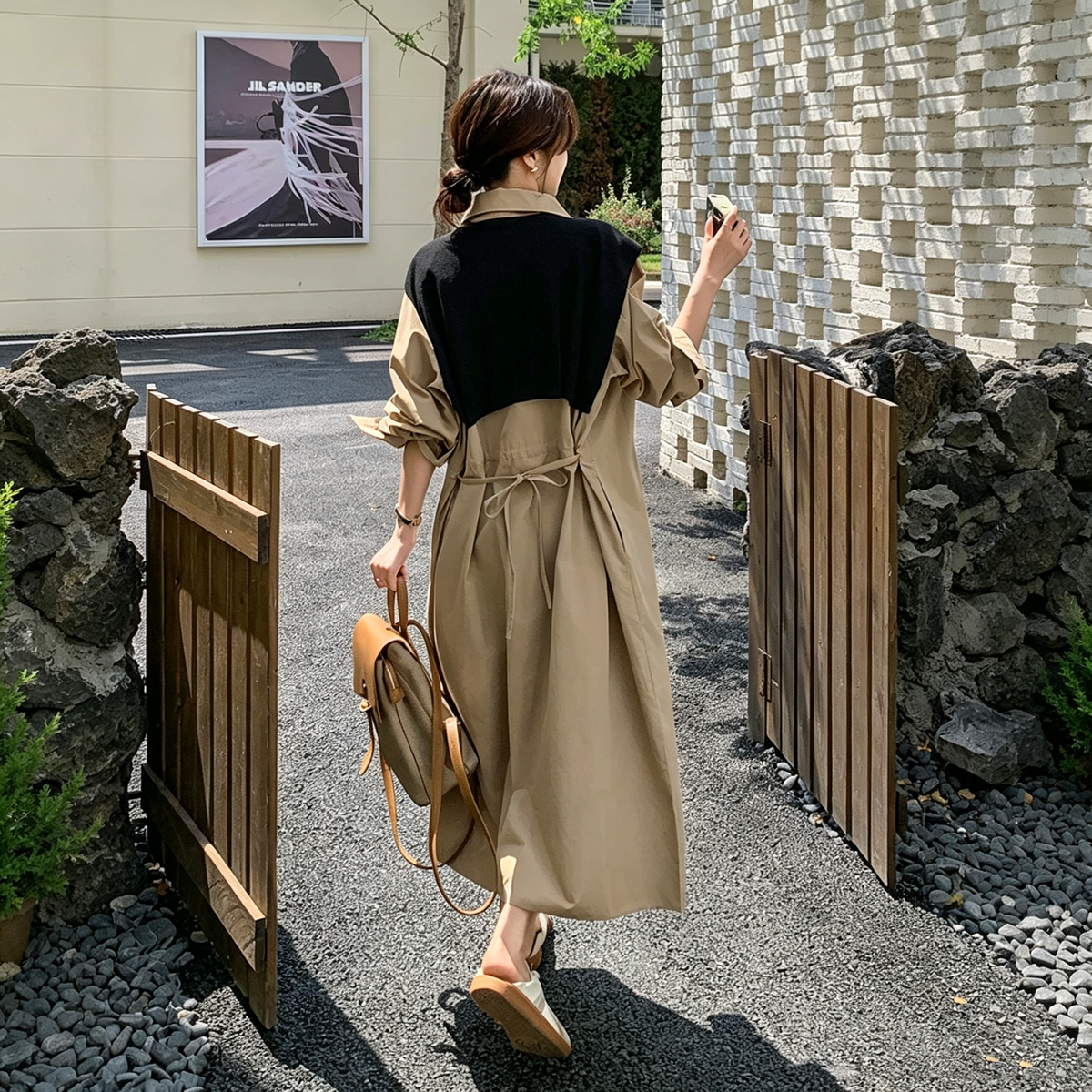 【ワンピース】大きいサイズロングワンピース レディース 春秋 ゆったり ウエストマーク 体型カバー 着痩せ【JZシリーズ】