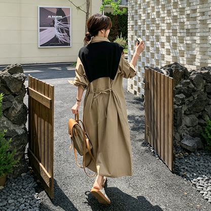 【ワンピース】大きいサイズロングワンピース レディース 春秋 ゆったり ウエストマーク 体型カバー 着痩せ【JZシリーズ】