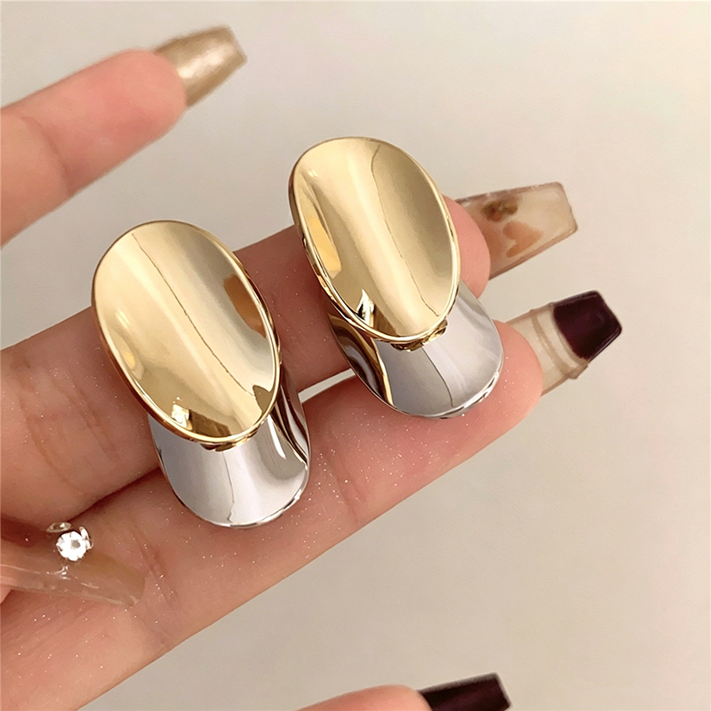 【グッズ】ピアス レディース メタル ダブルサークル バイカラー フレンチ風 上品 シンプル アクセサリー