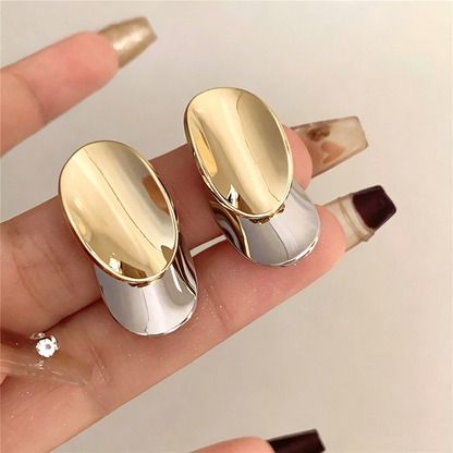 【グッズ】ピアス レディース メタル ダブルサークル バイカラー フレンチ風 上品 シンプル アクセサリー