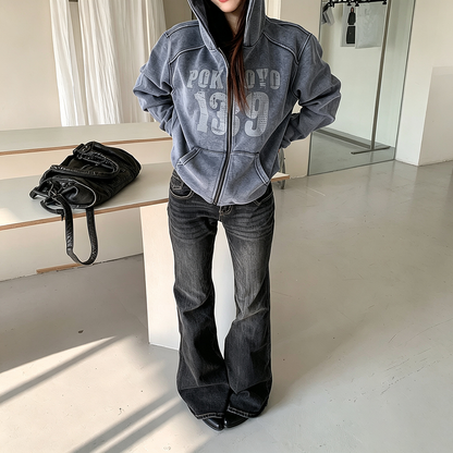 【ボトムス】ウォッシュ加工フレアデニム レディース 春秋新作 ブラック ヴィンテージ風 美脚見え【FCシリーズ】