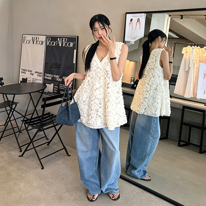 【トップス】大人可愛い かぎ針編みニットベスト レディース 韓国風 ノースリーブ デザイントップス 夏コーデ タンクトップ【JZシリーズ】