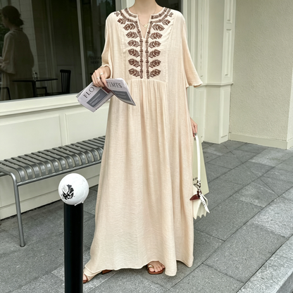 【ワンピース】リゾート風 刺繍ロングワンピース レディース マキシ丈 体型カバー ゆったり 美シルエット【JZシリーズ】