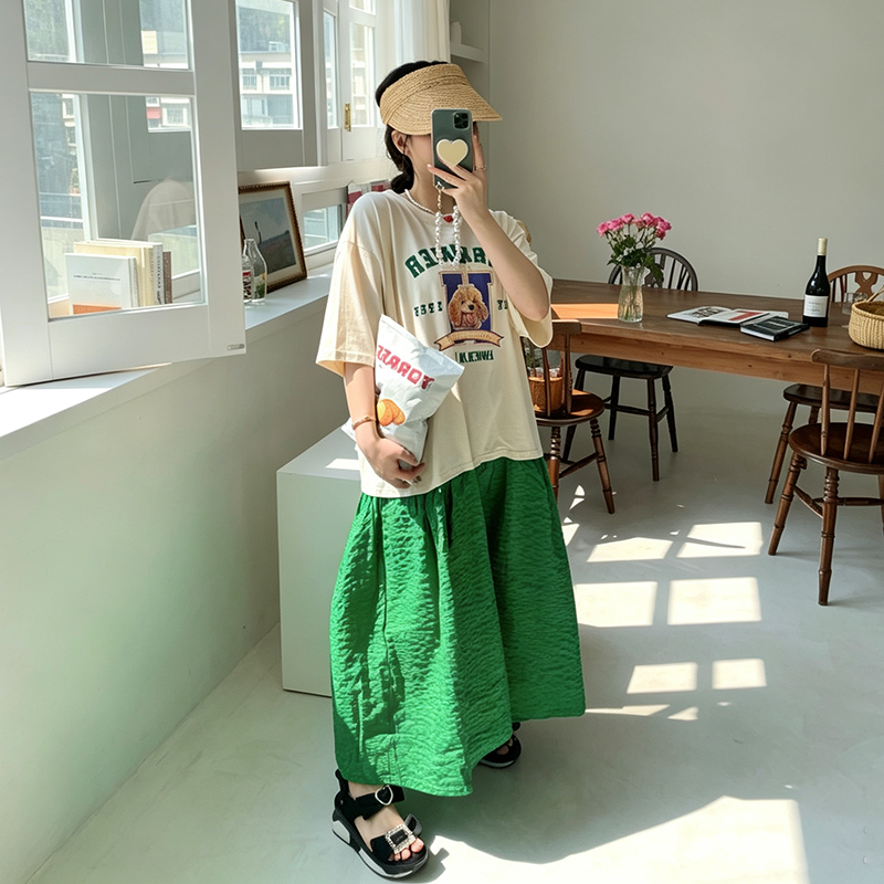 【ワンピース】韓国風 プリント配色ワンピース レディース 半袖 ゆったり カジュアル 体型カバー 夏ワンピース【JZシリーズ】