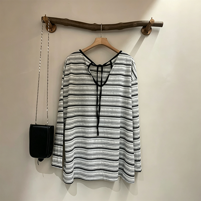 【トップス】バックオープンボーダーロンT レディース 紐付き ゆったり UV対策 春夏Ｔシャツ【JZシリーズ】