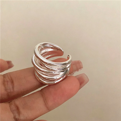 【グッズ】リング レディース マルチレイヤー メタル ワイドデザイン モード シンプル アクセサリー