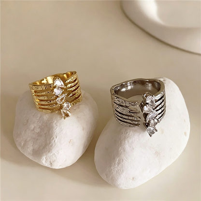 【グッズ】リング レディース キュービックジルコニア オープンリング フレンチ風 上品 モード アクセサリー