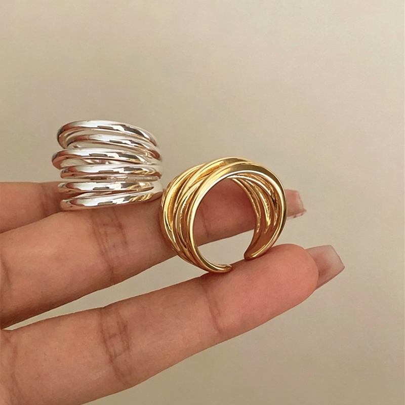 【グッズ】リング レディース マルチレイヤー メタル ワイドデザイン モード シンプル アクセサリー