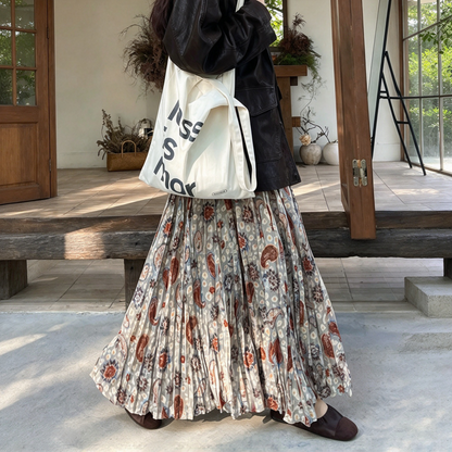 【ボトムス】レトロペイズリー柄ロングスカート レディース 秋新作 ウエストゴム ゆったり フレア きれいめ【SHシリーズ】