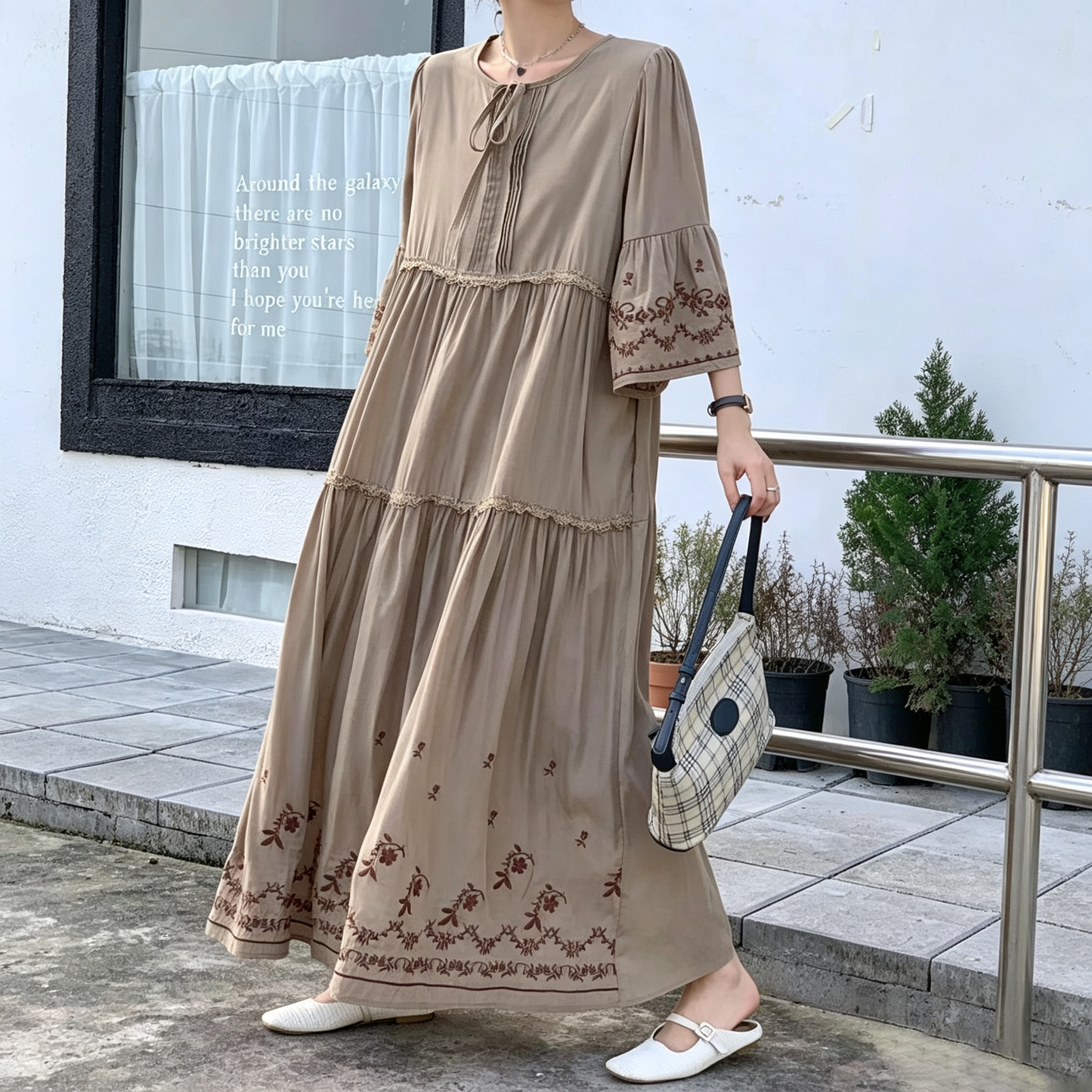 【ワンピース】エスニック風 刺繍ロングワンピース レディース 大きいサイズ ゆったり 体型カバー【JZシリーズ】