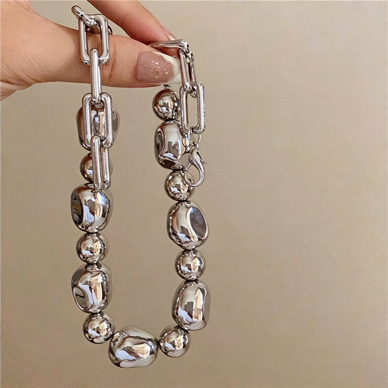 【グッズ】ネックレス レディース シルバービーズ風 不規則デザイン 上品 シンプル アクセサリー