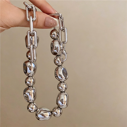 【グッズ】ネックレス レディース シルバービーズ風 不規則デザイン 上品 シンプル アクセサリー