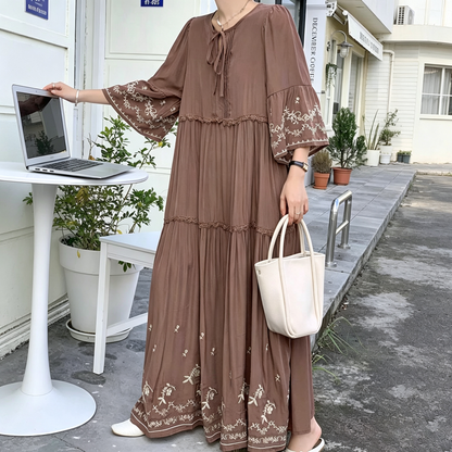 【ワンピース】エスニック風 刺繍ロングワンピース レディース 大きいサイズ ゆったり 体型カバー【JZシリーズ】