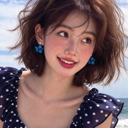 【グッズ】涼しげブルーのぶどうモチーフピアス レディース 透明感 ビーズ つぶつぶデザイン フェミニン