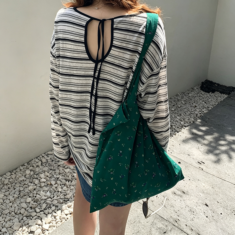 【トップス】バックオープンボーダーロンT レディース 紐付き ゆったり UV対策 春夏Ｔシャツ【JZシリーズ】