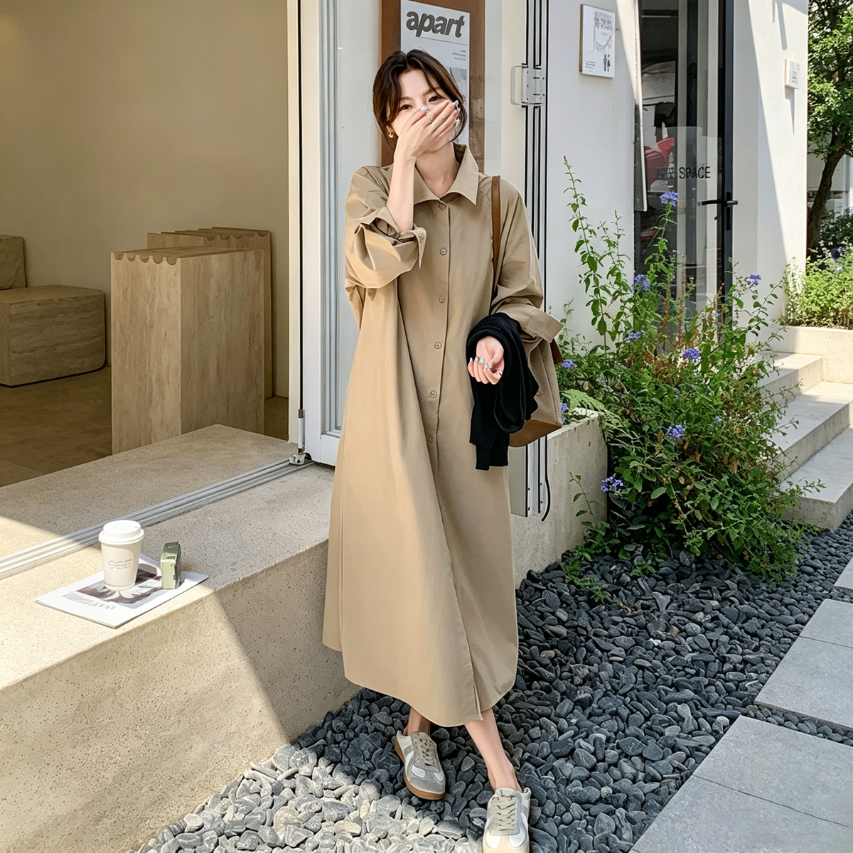 【ワンピース】大きいサイズロングワンピース レディース 春秋 ゆったり ウエストマーク 体型カバー 着痩せ【JZシリーズ】