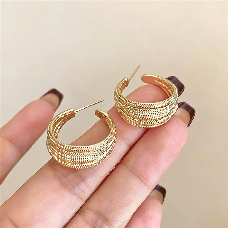 【グッズ】ピアス レディース シルバー マルチレイヤー Cフープ モード シンプル 上品 アクセサリー