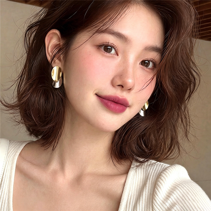 【グッズ】ピアス レディース メタル ダブルサークル バイカラー フレンチ風 上品 シンプル アクセサリー