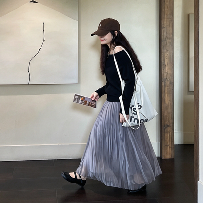 【ボトムス】ヴィンテージ風プリーツロングスカート レディース 秋新作 ウエストゴム 軽やか やわらか フェミニン【SHシリーズ】