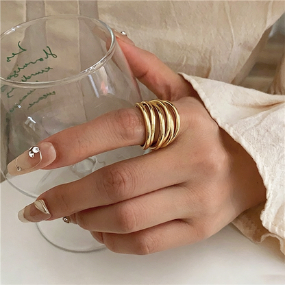 【グッズ】リング レディース マルチレイヤー メタル ワイドデザイン モード シンプル アクセサリー