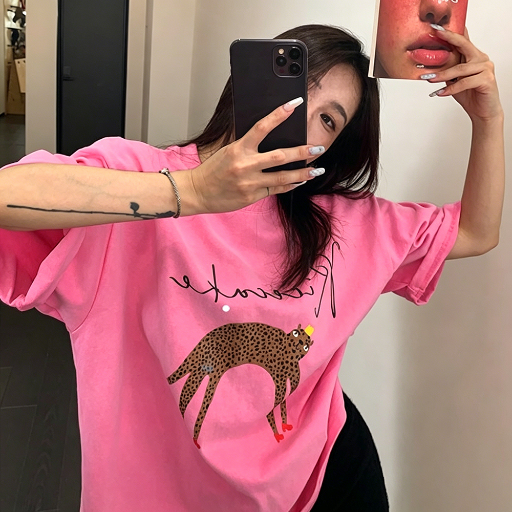 【トップス】Tシャツ レディース コットン100% アブストラクト カートゥーンプリント オーバーサイズ ヴィンテージ風 半袖【FCシリーズ】
