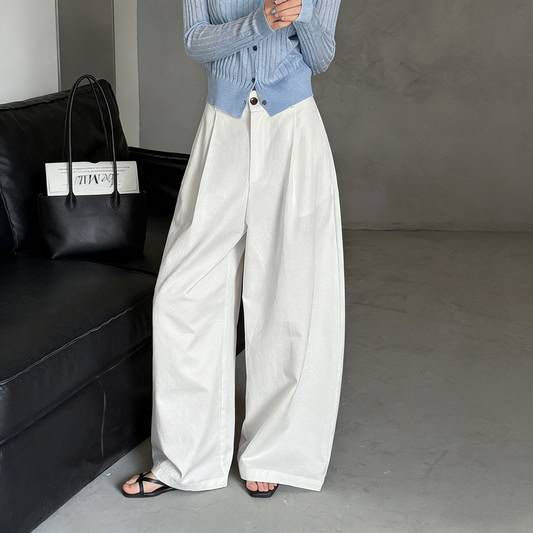 【ボトムス】ワイドストレートパンツ レディース 春新作 ハイウエスト ゆったり 体型カバー カジュアル レトロ風【JZシリーズ】