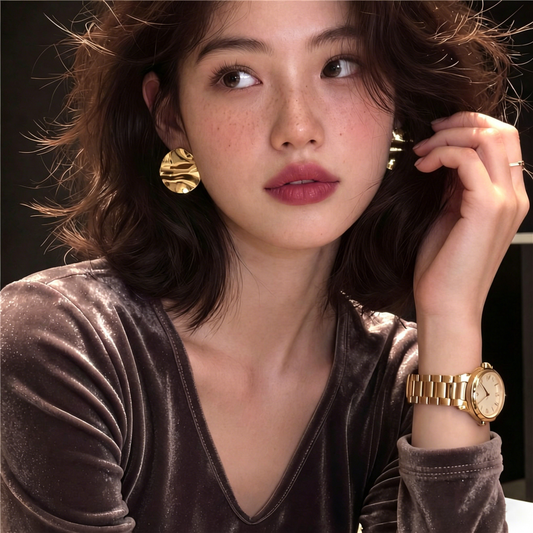 【グッズ】フレンチ風プリーツメタル ラウンドピアス 冷淡風 上品ミニマル 高級感 レディースピアス おしゃれアクセサリー