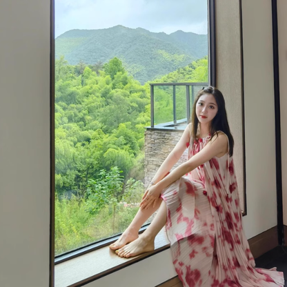 【ワンピース】【10～15日内発送】タイダイ染め レッド 海辺リゾート ノースリーブワンピース【SHシリーズ】