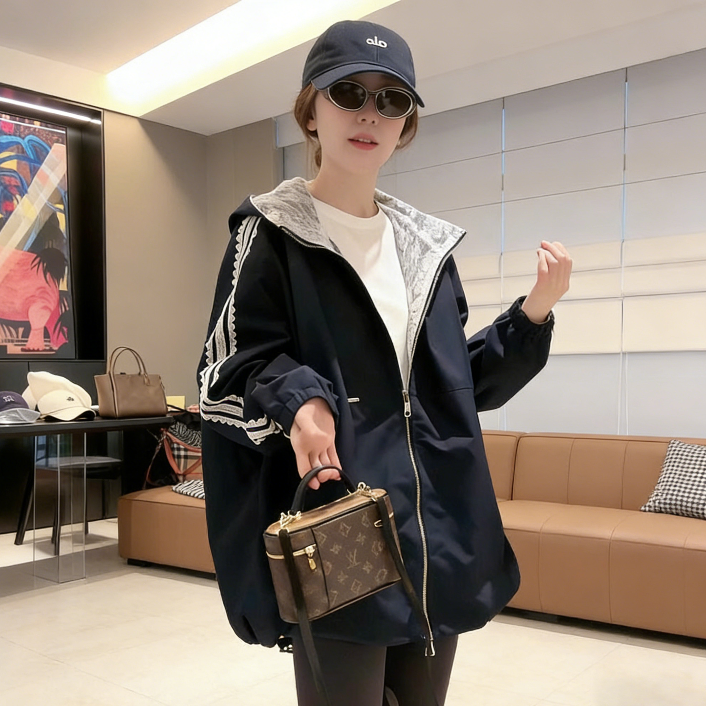 60%OFF⭐裏地レース切り替えデザイン！【アウター】男女兼用 2026春新作 フード付き レース切り替え マウンテンパーカー 小柄さん向け ゆったりカジュアル ジャケット レディース【FCシリーズ】