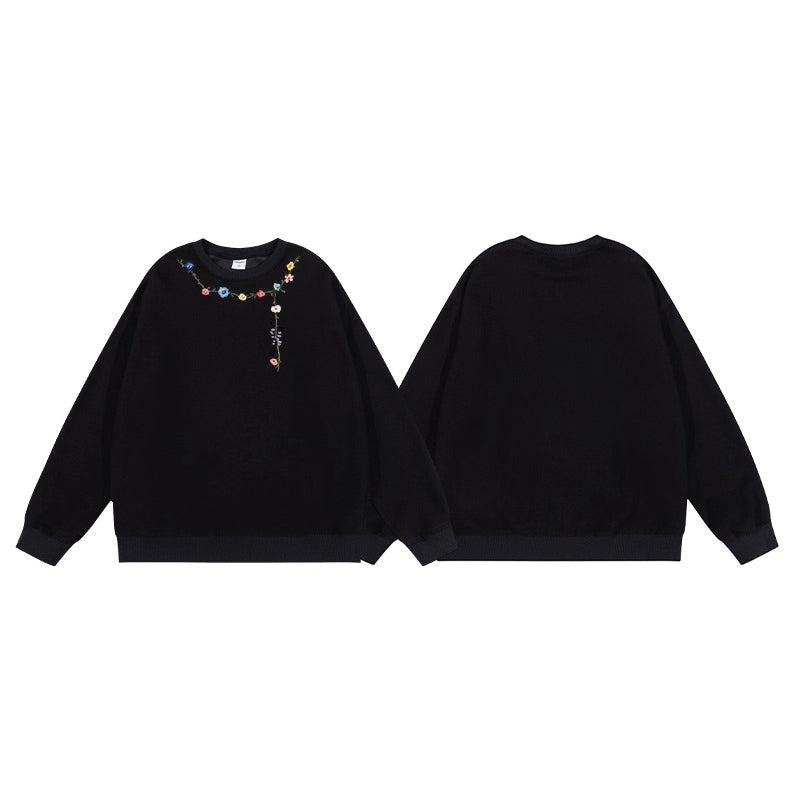 全7色【トップス】🌼花柄プリント クルーネック スウェット ユニセックス 秋 裏起毛 厚手 パーカー【FCシリーズ】