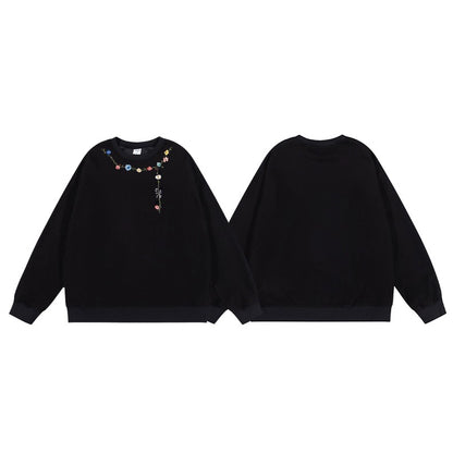 全7色【トップス】🌼花柄プリント クルーネック スウェット ユニセックス 秋 裏起毛 厚手 パーカー【FCシリーズ】