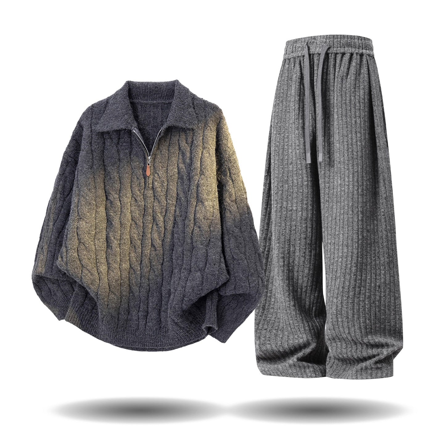 【単品注文】【セットアップ】ヴィンテージ風 ケーブルニット × スウェットパンツ 秋冬 新作 ゆったり ルーズスタイル【FCシリーズ】