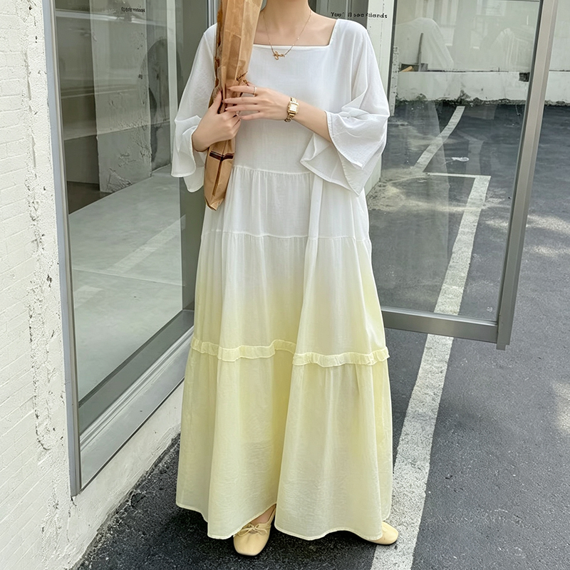 【ワンピース】グラデーションロング 半袖ワンピース レディース 着痩せ 美シルエット リゾート風 夏ワンピース【SHシリーズ】