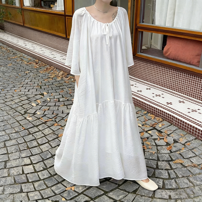 【ワンピース】【7色展開】前後2WAY 夏新作 ゆったりシルエット 大きいサイズ レディース 体型カバー ロング 半袖ワンピース【JZシリーズ】