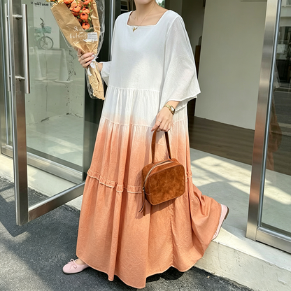 【ワンピース】グラデーションロング 半袖ワンピース レディース 着痩せ 美シルエット リゾート風 夏ワンピース【SHシリーズ】