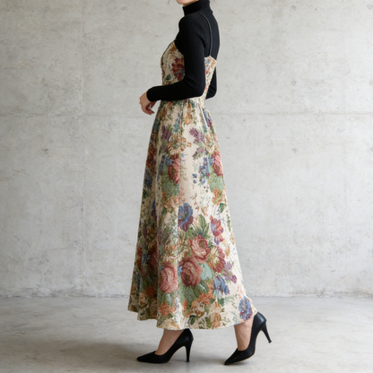 【セットアップ】レトロ ジャカード刺繍 キャミワンピース＋ニットインナー 2点セット レディース 秋冬【SHシリーズ】